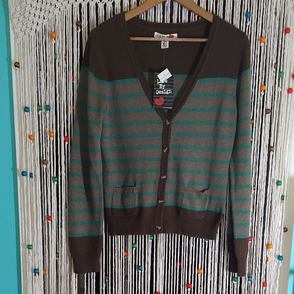 Love By Design Brown and Green Striped Cardigan